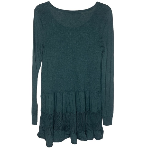 Knitted and Knotted Anthropologie Dark Green Ruffle Hem Sweater Women's Small - Picture 3 of 11